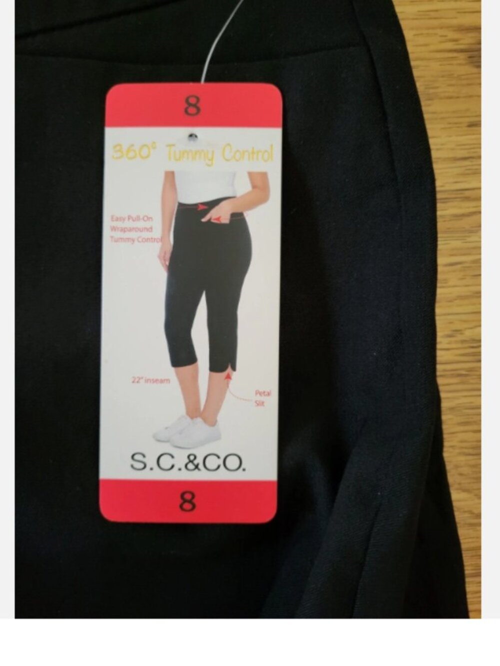 S.C. & co. Women's Tummy Control Pants BLACK 6 8 10 Capri w Pockets Inseam 22"